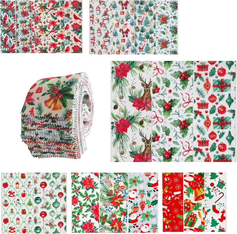 ADAIER 40 Pcs Precut Christmas Quilting Fabric Strips | 20 Designs, Pinking Edge Prevents Fraying | 2.5x19.7 Inch for DIY Craft & Sewing - Image 1